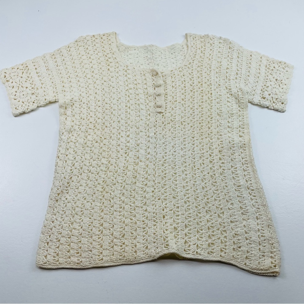 Unbranded Knit top‎ white women size XS Short Sleeves Open Knit Streetwear